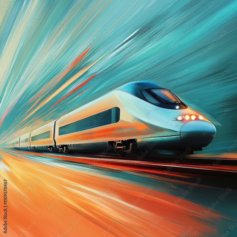 Fototapeta premium Futuristic high-speed train in motion.