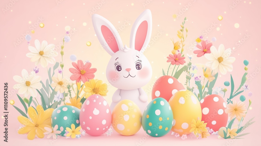 Obraz premium Cute Easter Bunny with Colorful Eggs