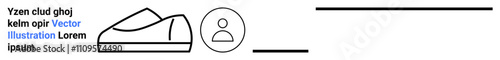 Shoe outline, profile icon, short text, horizontal lines. Ideal for fashion, user profiles, modern design, simplicity, landing pages, digital interfaces, minimalist aesthetics Landing page