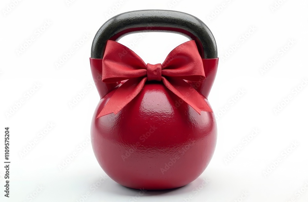Red kettlebell with bow isolated on white background Red kettlebell with bow isolated on white background