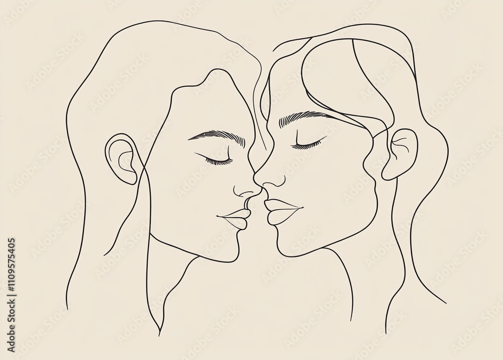 Two faces in a single line drawing, simple vector art style, white background Two faces in a single line drawing, simple vector art style, white background