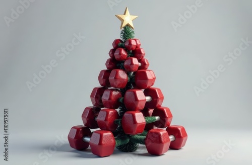 Creative sport red dumbbell christmas tree with star topper photo