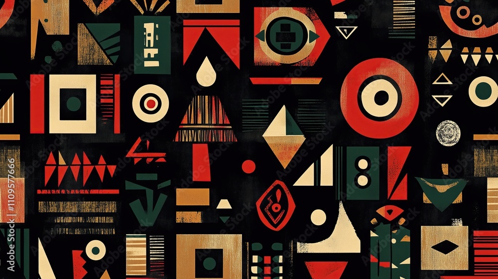 Colorful abstract african geometric pattern with bold shapes and textures Colorful abstract african geometric pattern with bold shapes and textures
