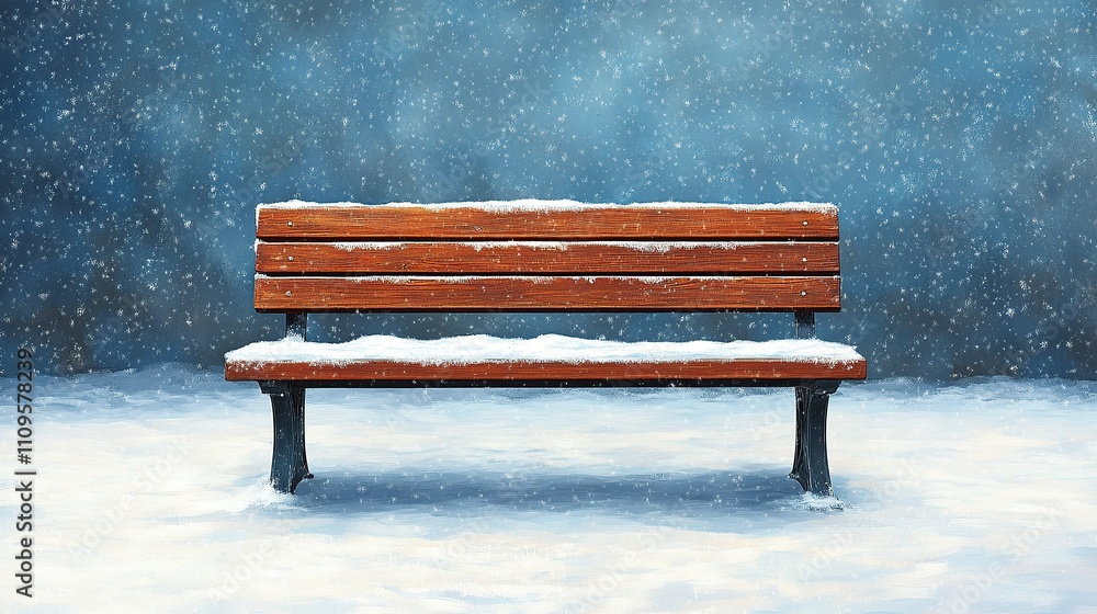 Empty Wooden Bench in Snowy Park During Winter. Empty Wooden Bench in Snowy Park During Winter.