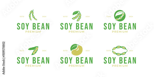 Set of organic soybean logo design concept vector template illustration