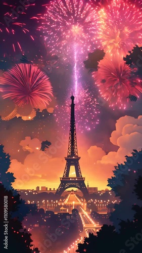 Eiffel Tower Fireworks Display in Paris