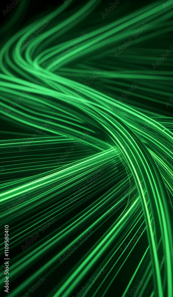 Obraz premium Green glowing data cables transferring information background