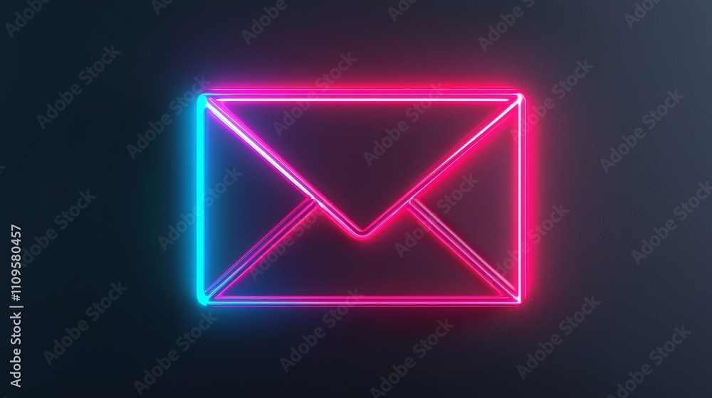 A glowing neon envelope icon representing digital communication against a dark background. A glowing neon envelope icon representing digital communication against a dark background.