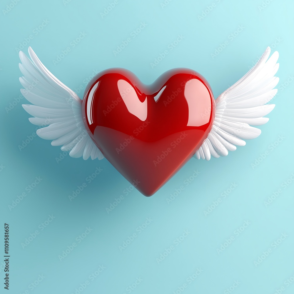 Elegant Red Heart with Pristine White Wings Against Peaceful Blue Horizon,平和な青い地平線に映えるエレガントな赤いハートと清らかな白い翼.Generative AI Elegant Red Heart with Pristine White Wings Against Peaceful Blue Horizon,平和な青い地平線に映えるエレガントな赤いハートと清らかな白い翼.Generative AI