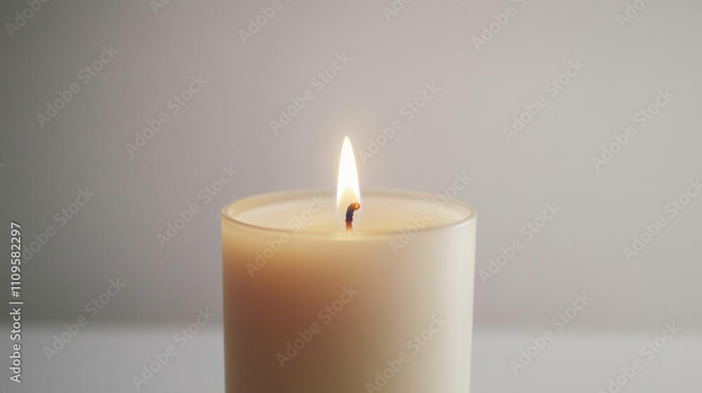 White Candle with a Steady Flame Glowing Brightly Against a Soft Neutral Background for Relaxation, Meditation, or Home Décor Use in Lifestyle Imagery White Candle with a Steady Flame Glowing Brightly Against a Soft Neutral Background for Relaxation, Meditation, or Home Décor Use in Lifestyle Imagery