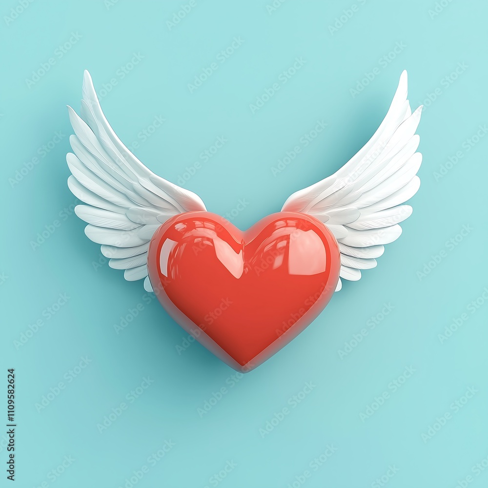 Symbol of Love: Red Heart with Majestic White Wings on Gentle Blue Canvas,優しい青のキャンバスに描かれた愛の象徴、白い翼の赤いハート.Generative AI Symbol of Love: Red Heart with Majestic White Wings on Gentle Blue Canvas,優しい青のキャンバスに描かれた愛の象徴、白い翼の赤いハート.Generative AI