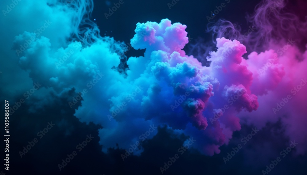 Vivid cloud of blue and pink hues on a dark background. Dynamic blend of turquoise, pink, and violet tones in a fluffy cloudscape. A vibrant interplay of colors floating in shadowed space Vivid cloud of blue and pink hues on a dark background. Dynamic blend of turquoise, pink, and violet tones in a fluffy cloudscape. A vibrant interplay of colors floating in shadowed space