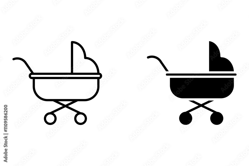 Baby stroller icon. Simple baby carriage icon. Vector illustration, thin line symbol isolated on white background, Baby stroller icon. Simple baby carriage icon. Vector illustration, thin line symbol isolated on white background,