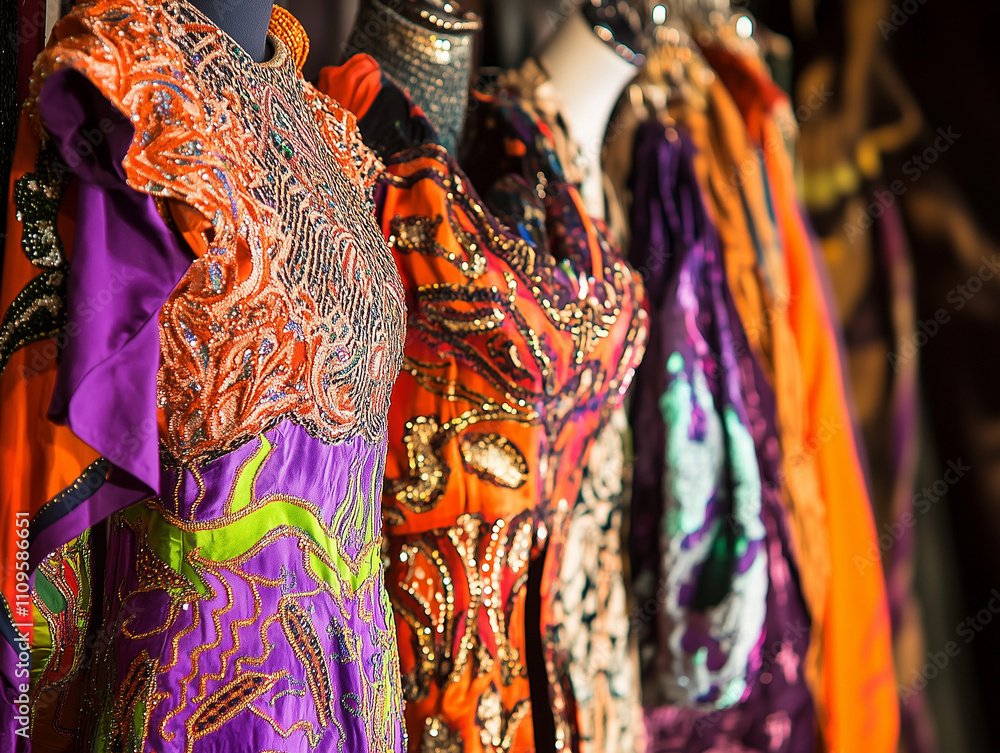 Fototapeta premium Vibrant carnival dresses with intricate embroidery.