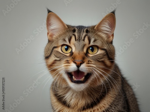 Shocked and angry cute cat close-up