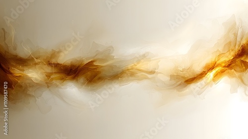 Abstract swirling golden hues with a smoke-like texture over a neutral gradient background