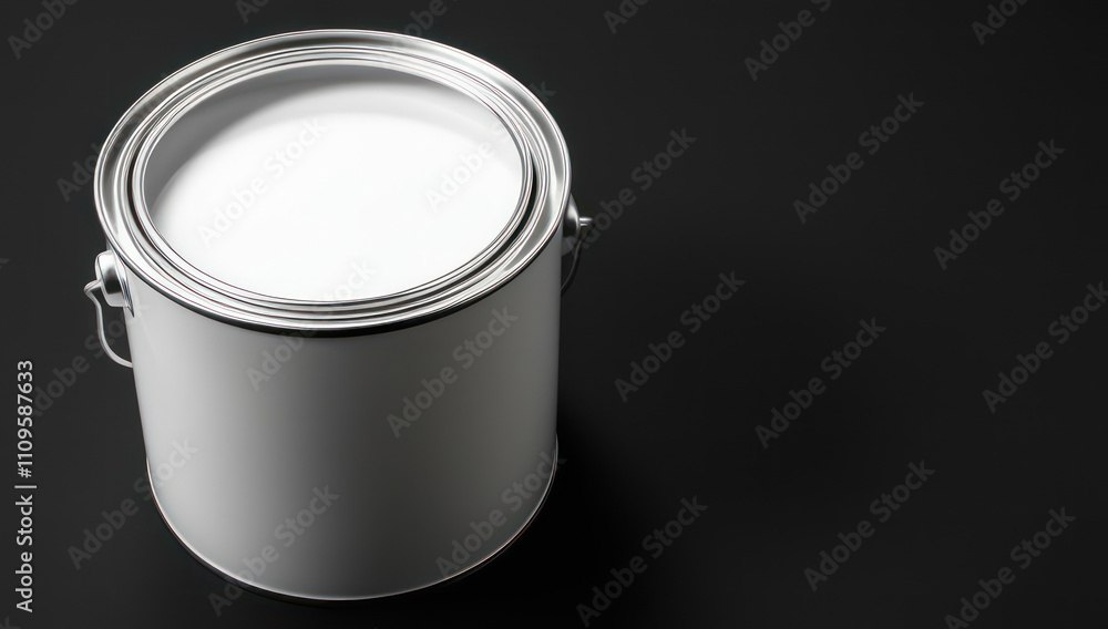 Open Paint Can with White Paint Against Dark Background Open Paint Can with White Paint Against Dark Background