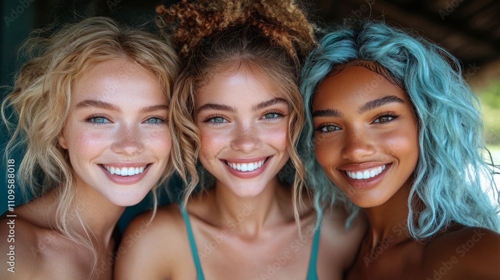 Joyful expressions shine as three friends embrace the warmth of summer, showcasing their vibrant personalities and camaraderie under the sun Joyful expressions shine as three friends embrace the warmth of summer, showcasing their vibrant personalities and camaraderie under the sun