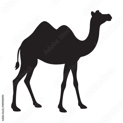 Black silhoutte Camel walking on a isoleted white background