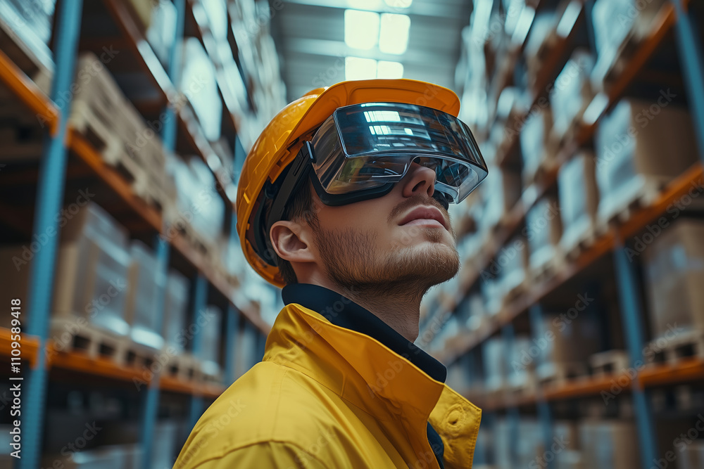 Warehouse worker enhances productivity using augmented reality technology Warehouse worker enhances productivity using augmented reality technology