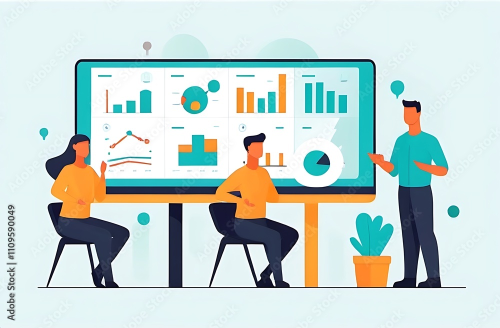 Fototapeta premium Employee training session, interactive learning, flat design illustration , simple forms