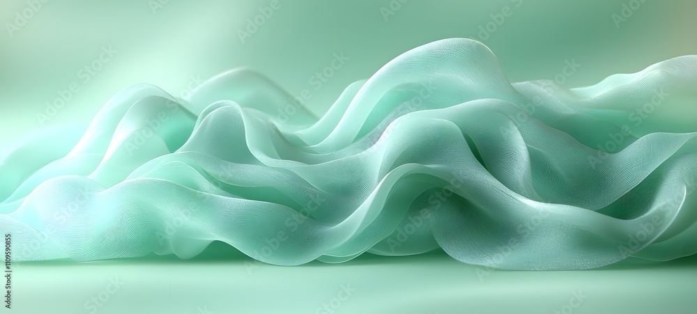 Smooth abstract curves in mint green tones forming a soft flowing wave pattern against a pale green background Smooth abstract curves in mint green tones forming a soft flowing wave pattern against a pale green background