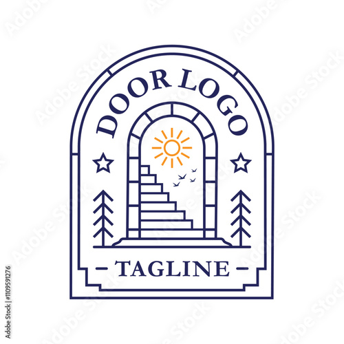 Door logo design template. Gate brand or Door company vintage logo mark vector.