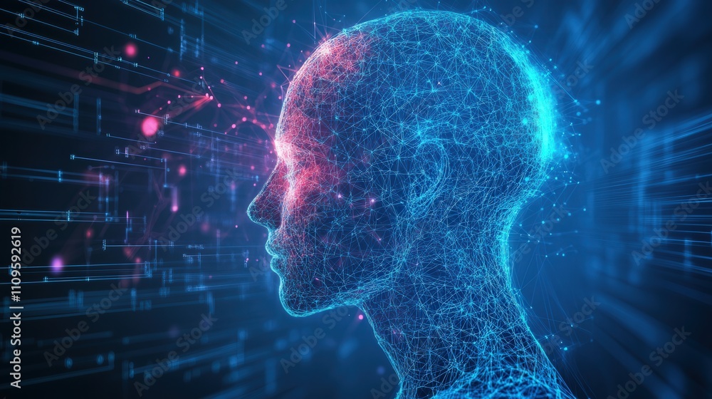 Futuristic angle of a holographic interface displaying artificial intelligence data Futuristic angle of a holographic interface displaying artificial intelligence data