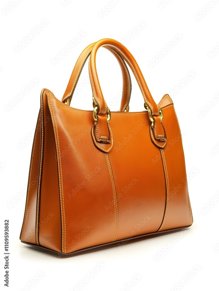 A stylish tan leather handbag with structured design and dual handles. A stylish tan leather handbag with structured design and dual handles.