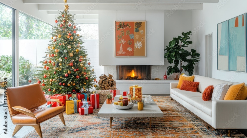 Modern Minimalist Living Room with Holiday Decor Modern Minimalist Living Room with Holiday Decor