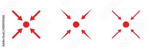 Arrow and point symbolising Concentration icon. Concentration icon, vector. Set of compact icons. Meeting point icons collection. small compress size symbol. assembly place sign - Stock vector