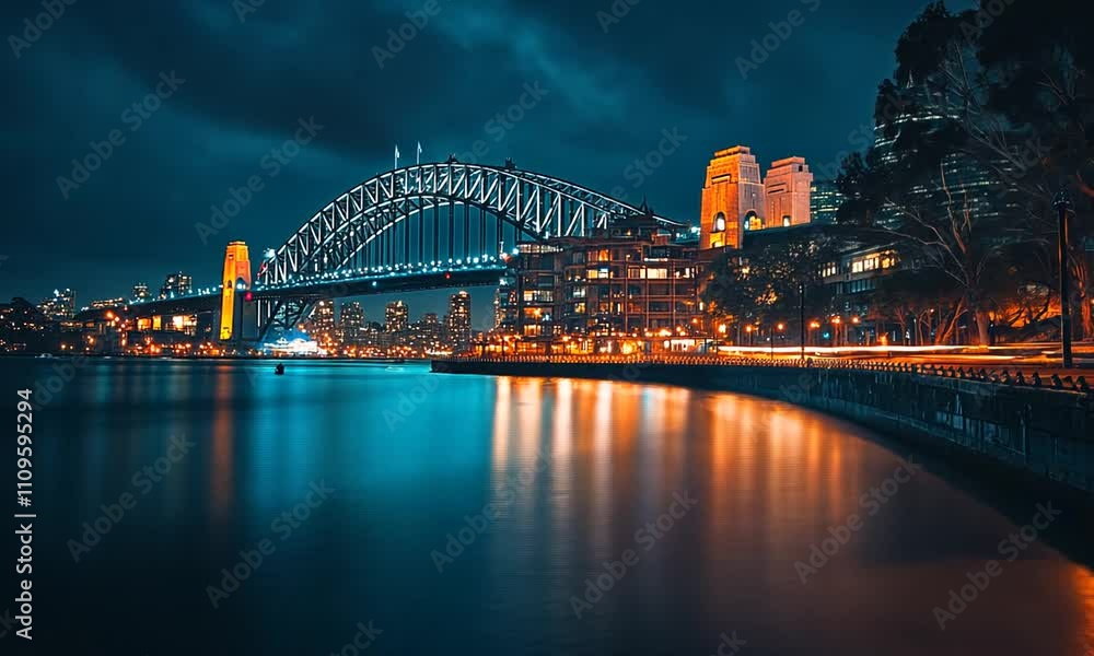 Sydney Harbour Bridge at Night, Illuminated Cityscape Sydney Harbour Bridge at Night, Illuminated Cityscape