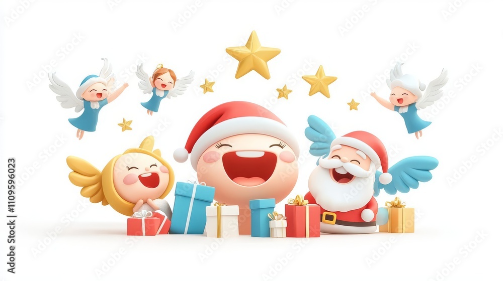 Fototapeta premium Festive characters celebrating Christmas joyfully.