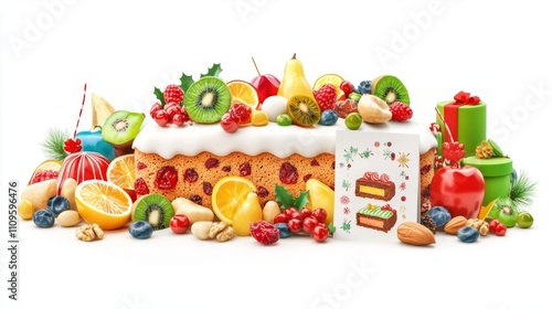 Colorful dessert with fruits and candies.