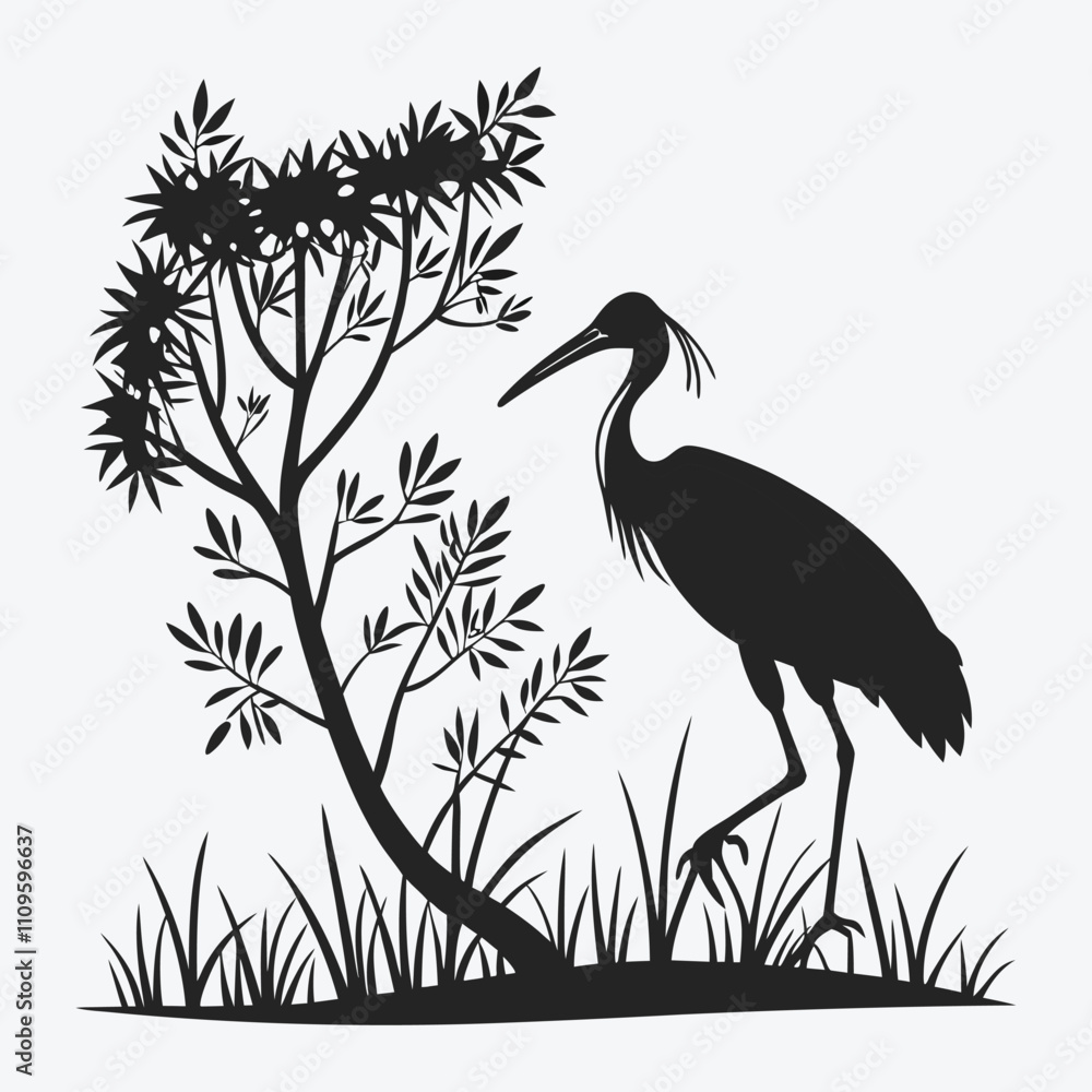 Fototapeta premium Garza silhouette vector art and illustration