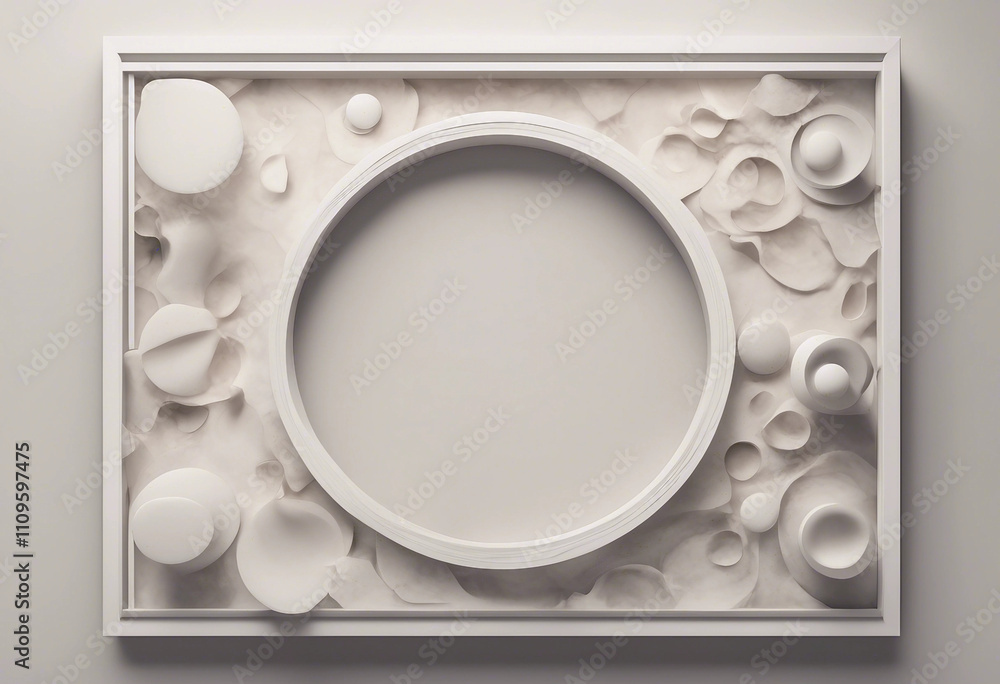 3D illustration of a modern wall frame canvas flat art with marble shapes and circles Clean and mini 3D illustration of a modern wall frame canvas flat art with marble shapes and circles Clean and mini