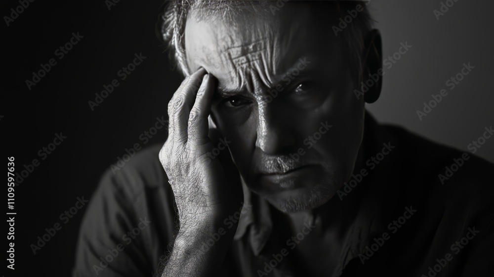 Man with His Hands Covering His Face, Leaning Forward, sad man Man with His Hands Covering His Face, Leaning Forward, sad man