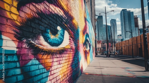 Vibrant Urban Mural, a captivating street artwork by a local artist, enhances the charm of the cityscape, infusing life and creativity into the surrounding area. photo