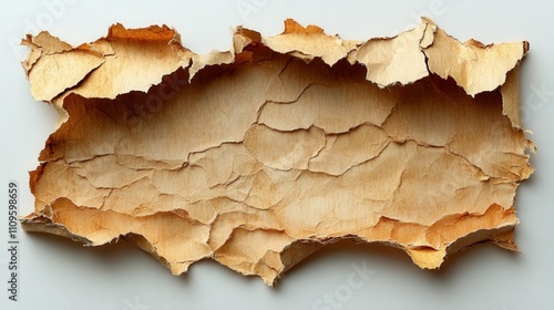 Crumpled and Torn Parchment Paper with Natural Texture and Organic Shape, Ideal for Backgrounds or Creative Design Projects in Arts and Crafts