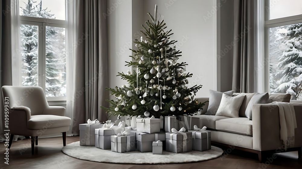 Modern Minimalist Christmas Tree with Elegant Gift Boxes