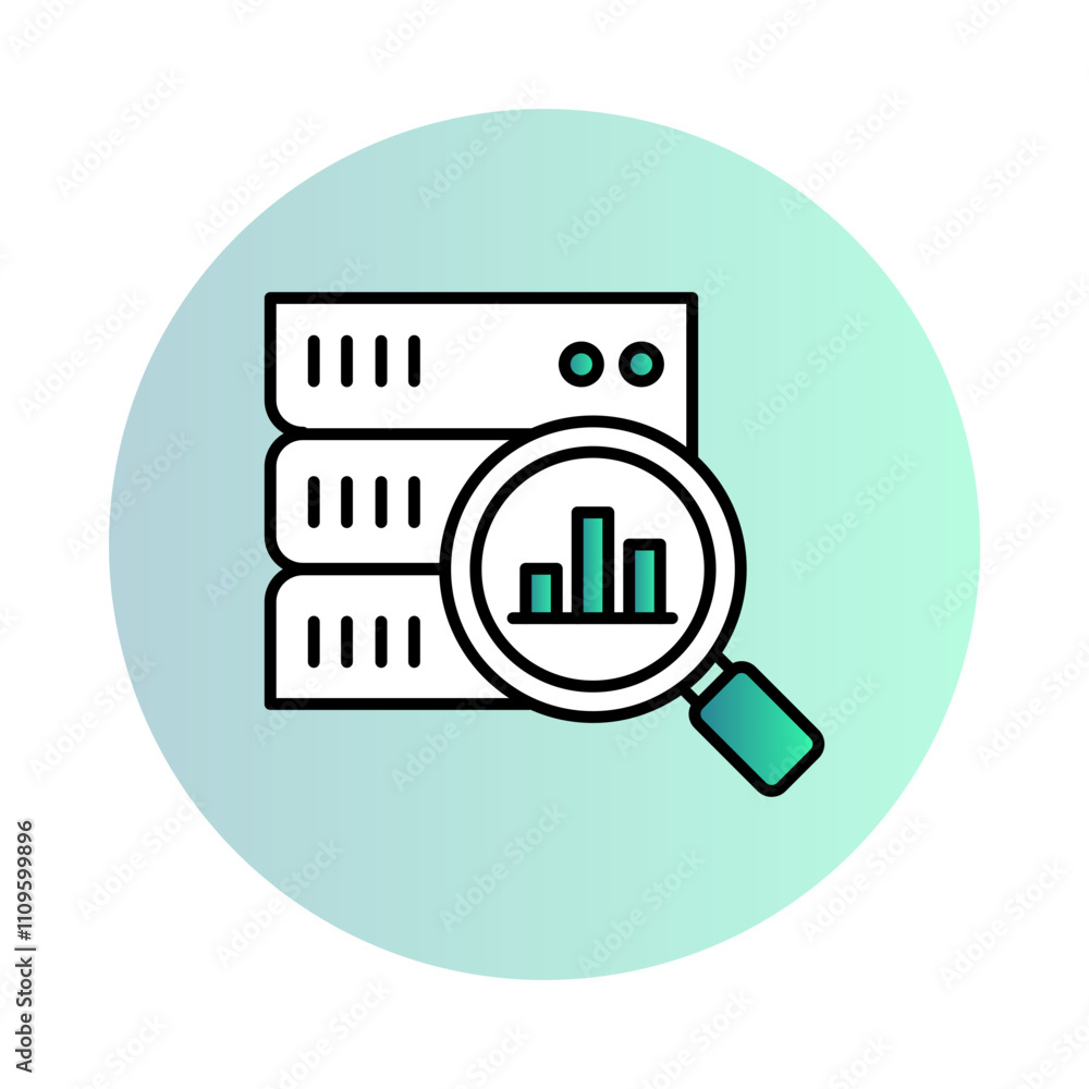 Data and Analytics – Server with Magnifying Glass Representing Data Analysis and Insights