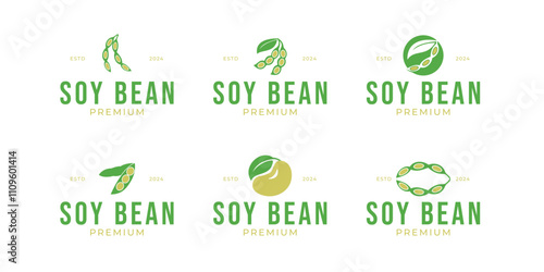 Set of organic soybean logo design concept vector template illustration