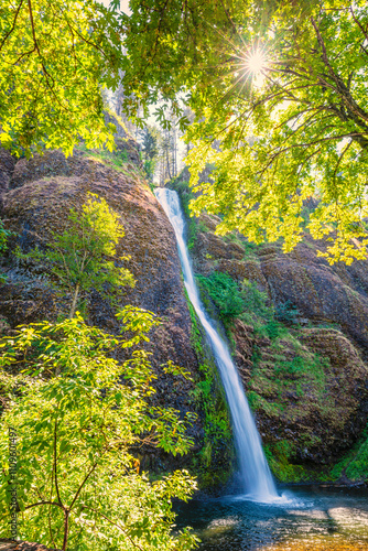 Horeshoe Falls, Oregon, USA. Named for its characteristic form, Horsetail Falls plunges 176 feet within view of the Historic Columbia River Highway's 