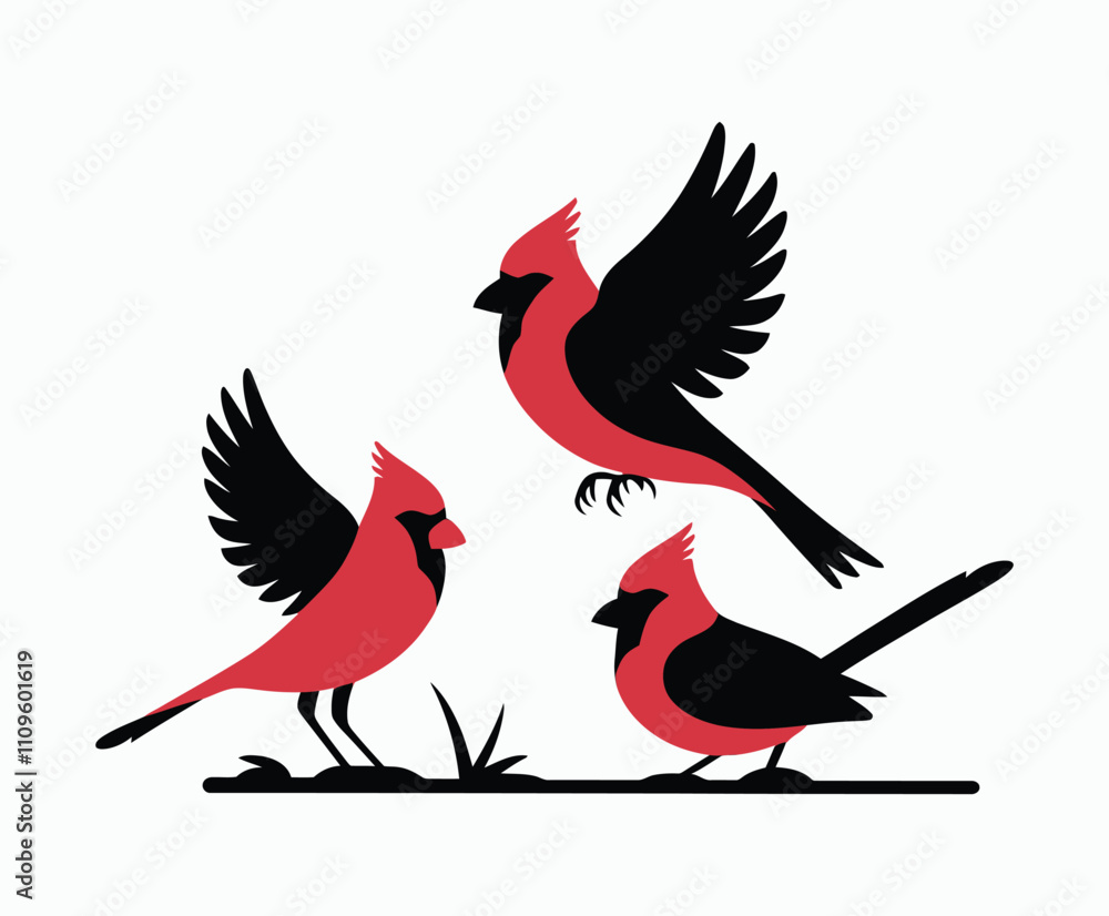 Fototapeta premium Artistic Cardinals Silhouette Collection Vector Template