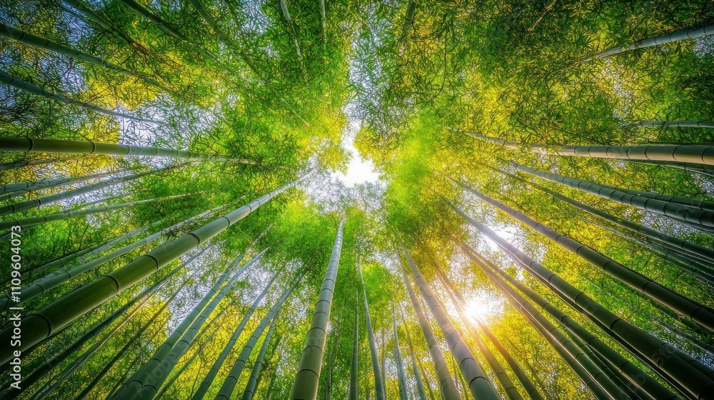 The bamboo forest is lush green, with slender stems reaching up to the sky background wallpaper AI generated image The bamboo forest is lush green, with slender stems reaching up to the sky background wallpaper AI generated image