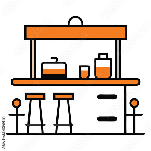 Wooden Kitchen Cart Vector Illustration.