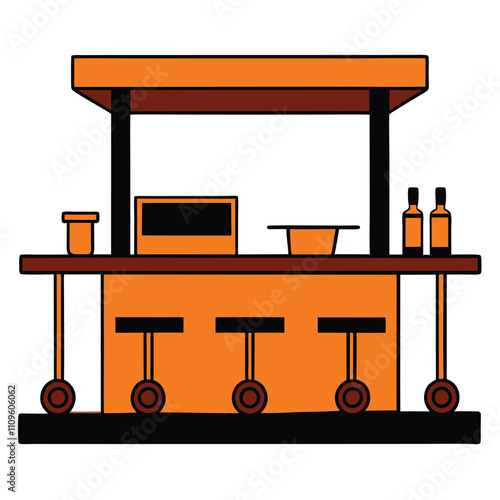 Wooden Kitchen Cart Vector Illustration.