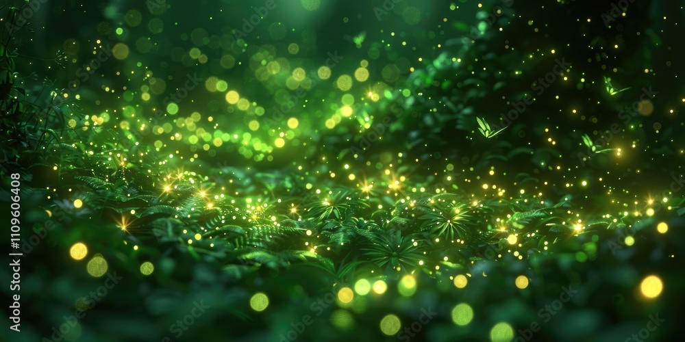Captivating glow of bioluminescent forest at dusk filled with shimmering lights Captivating glow of bioluminescent forest at dusk filled with shimmering lights