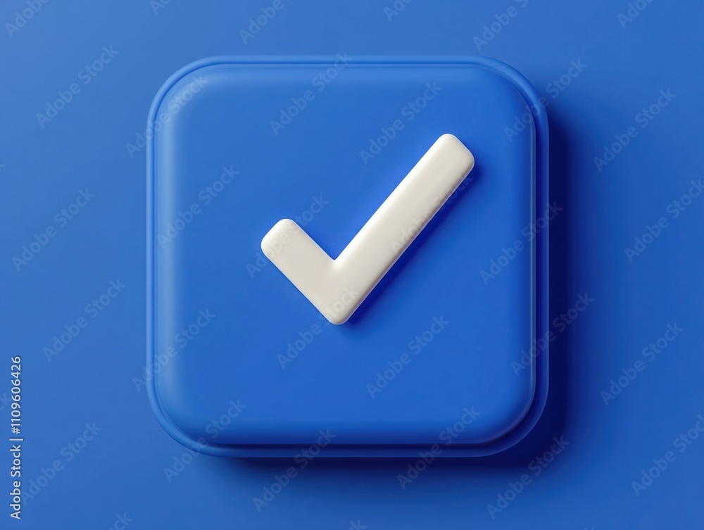Bright Blue Background with 3D White Checkmark Button Symbolizing Success, Completion, Approval, or Confirmation in Modern Design Aesthetic for Digital Usage Bright Blue Background with 3D White Checkmark Button Symbolizing Success, Completion, Approval, or Confirmation in Modern Design Aesthetic for Digital Usage