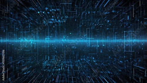 Blue binary code background, cybersecurity digital encryption software, futuristic technology network.
